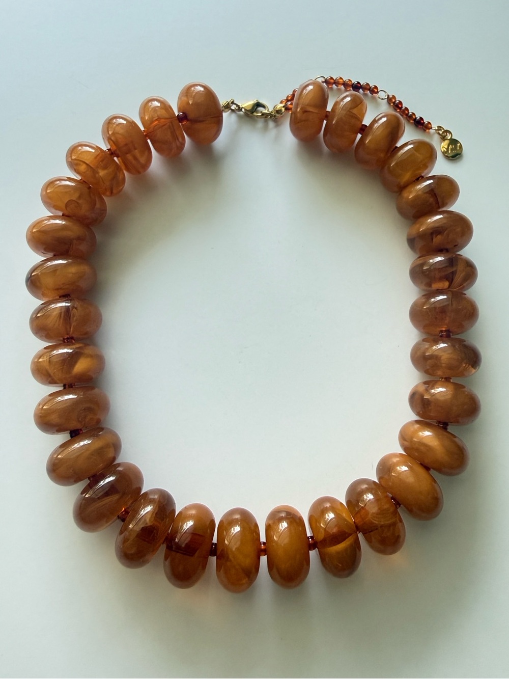 NEW Mayamar Brown Genuine Agate Resin Oval Chunky Beaded Necklace